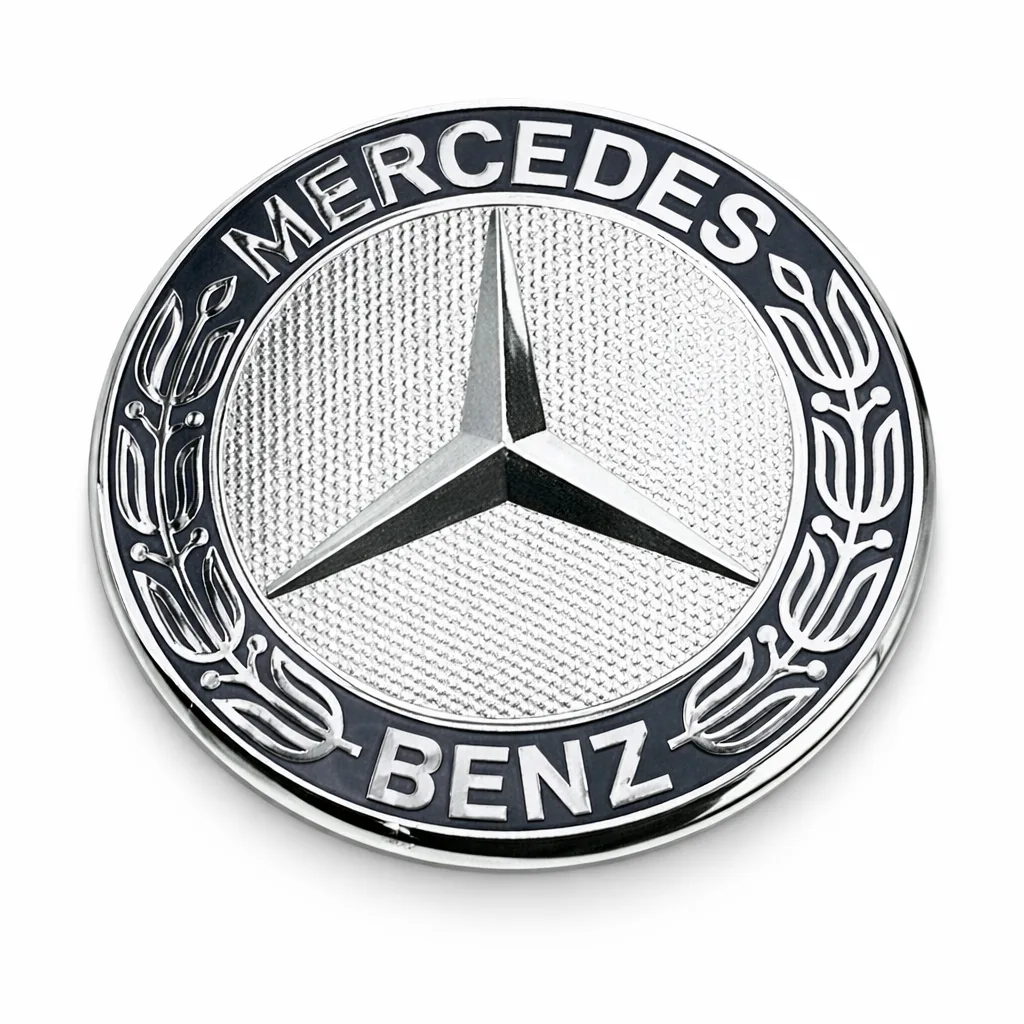 Mercedes Benz - Flat Bonnet Badge - Solid Silver Emblem - Black Rim