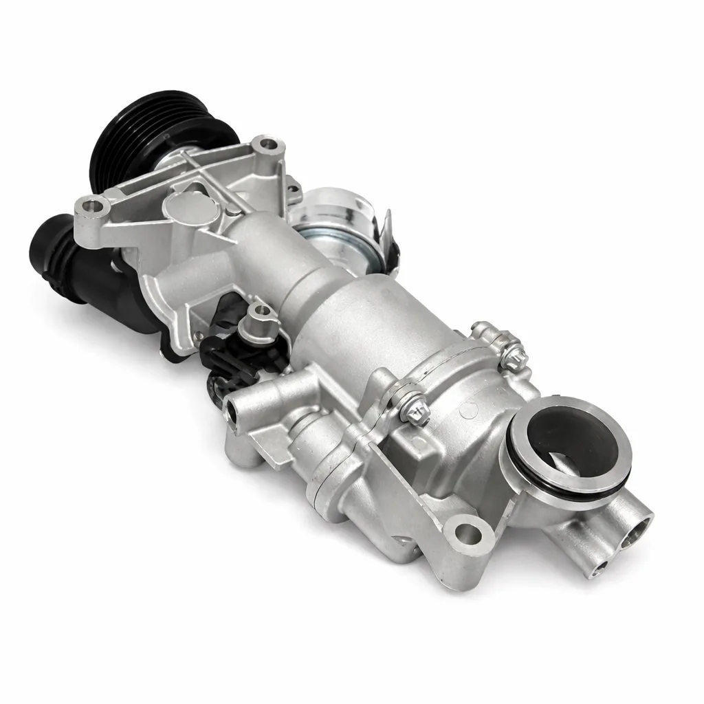 Mercedes Benz engine thermostat housing with integrated water pump replacement cooling system unit for compatible Mercedes models from M & B Parts South Africa